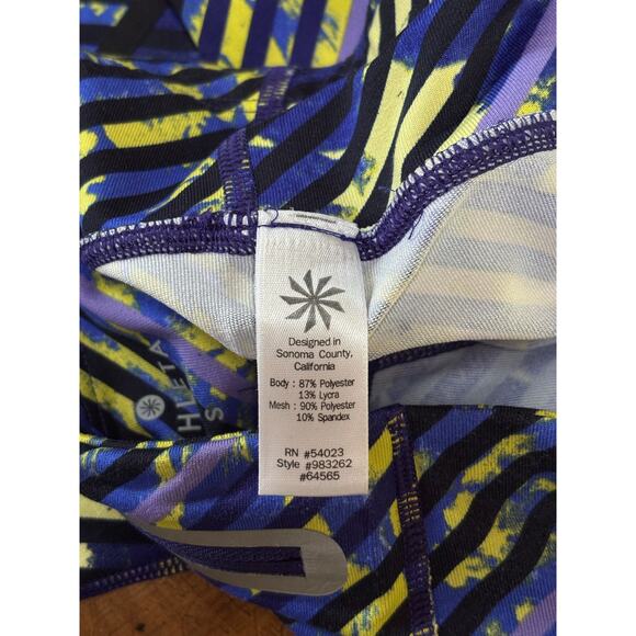 Athleta Womens Radical Stride Capri Leggings Blue Yellow Zip Pocket Size Small - Picture 8 of 8